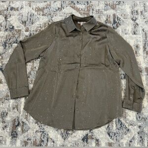 NWT Olive Green Rhinestone Button-Up - Small